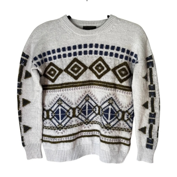 J. Crew Womens Gray Mohair Wool Crew Neck Geometric Nordic Sweater Sz S - Picture 1 of 6